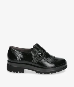 Mujer Pitillos Mocasines*DOBLE PISO 10097 en charol negro